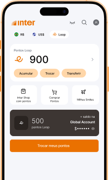 Tela do app Banco Inter mostrando o programa de pontos Loop