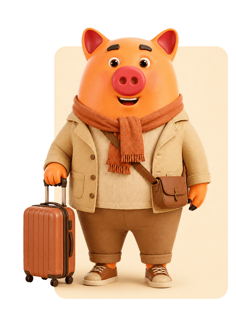 Porquinho com mala de viagem