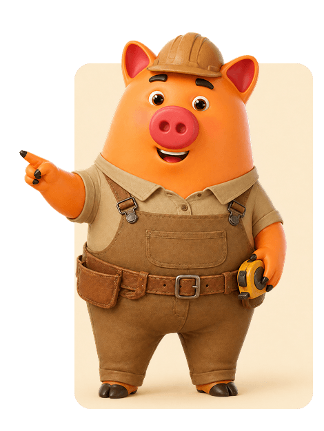 Porquinho com capacete de obra